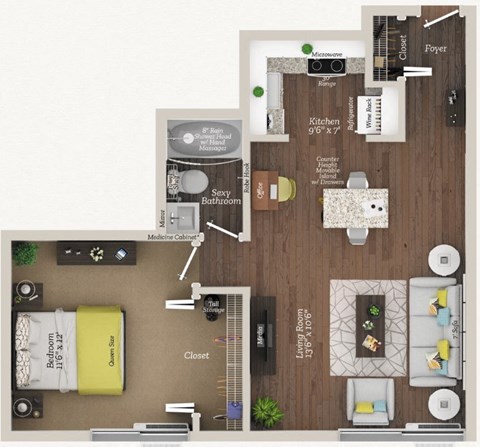 Floor Plan A3 AFF at City Club Apartments Lafayette Park, MI 48207